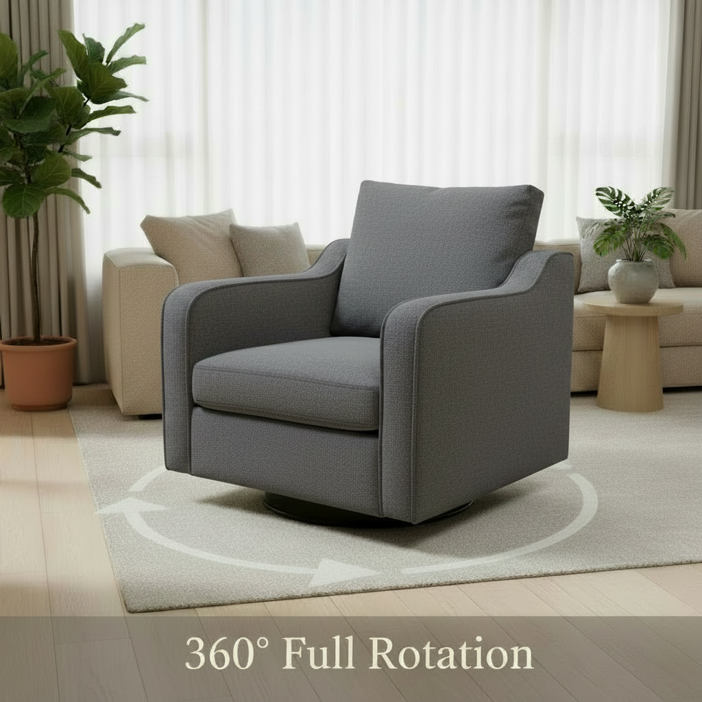 360 Degree Swivel Accent Chair with Curved Armrests - Modern Upholstered Barrel Armchair for Living Room, Bedroom, & Office Multi Market World Inc.