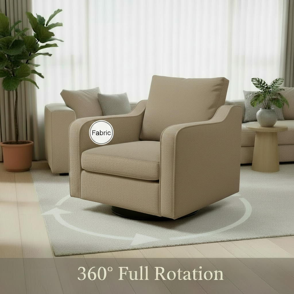360 Degree Swivel Accent Chair with Curved Armrests - Modern Upholstered Barrel Armchair for Living Room, Bedroom, & Office Multi Market World Inc.