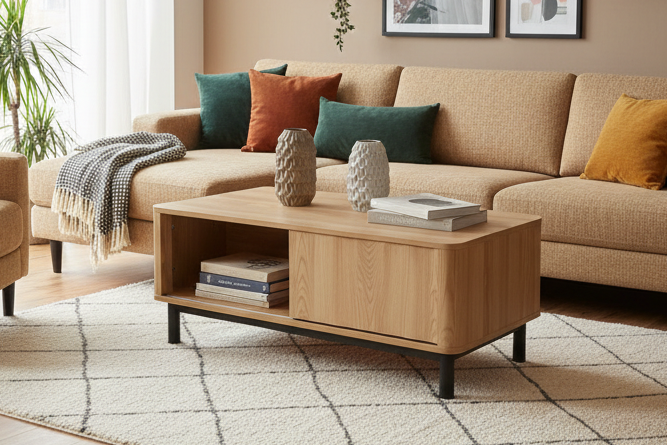 White Coffee Table with Storage, 41" Minimalist Living Room Centerpiece Multi Market World Inc.