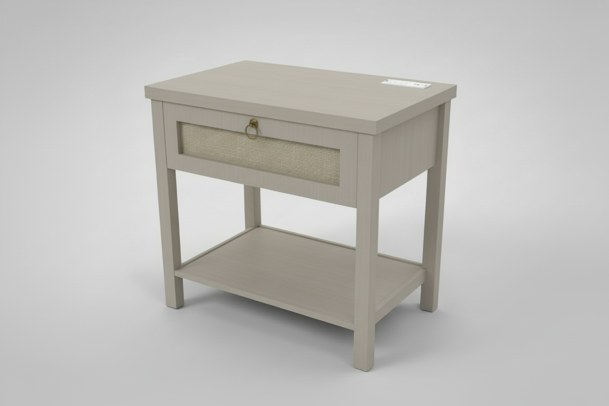 27" Rattan Nightstand with Built-in Charging Station – Modern Boho End Table with Drawer & Open Shelf Multi Market World Inc.