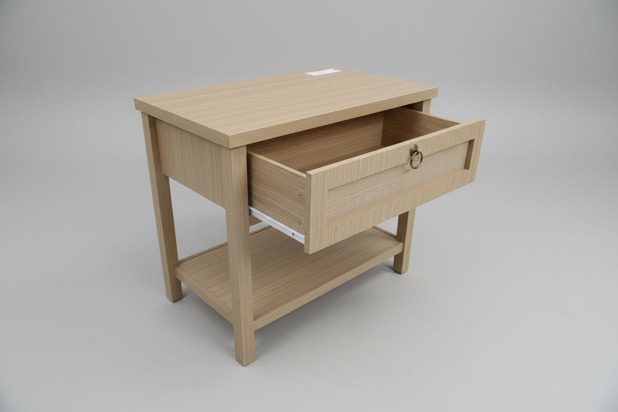 27" Rattan Nightstand with Built-in Charging Station – Modern Boho End Table with Drawer & Open Shelf Multi Market World Inc.