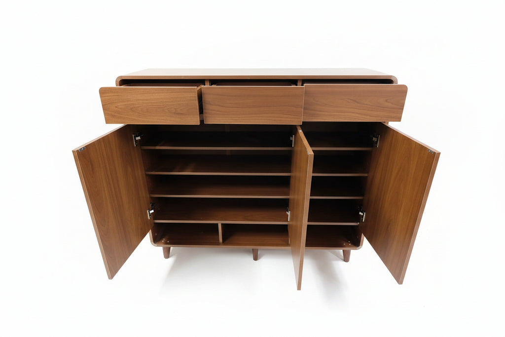 Shoe Storage Cabinet, 120 cm Wide, 3 Doors with Open Shelving, up to 30 Pairs Multi Market World Inc.