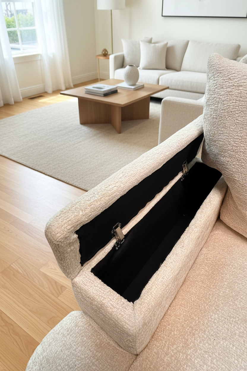 Bouclé Accent Chair with Hidden Armrest Storage, Chenille Armchair, 37" Deep Comfy Accent Chair with Extra Wide Seat Multi Market World Inc.
