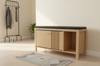 40" Entryway Shoe Storage Bench with Flip-Down Hidden Drawer, Slatted Door & Padded Seat - Natural Wood Finish Multi Market World Inc.