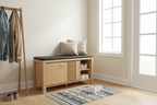 40" Entryway Shoe Storage Bench with Flip-Down Hidden Drawer, Slatted Door & Padded Seat - Natural Wood Finish Multi Market World Inc.