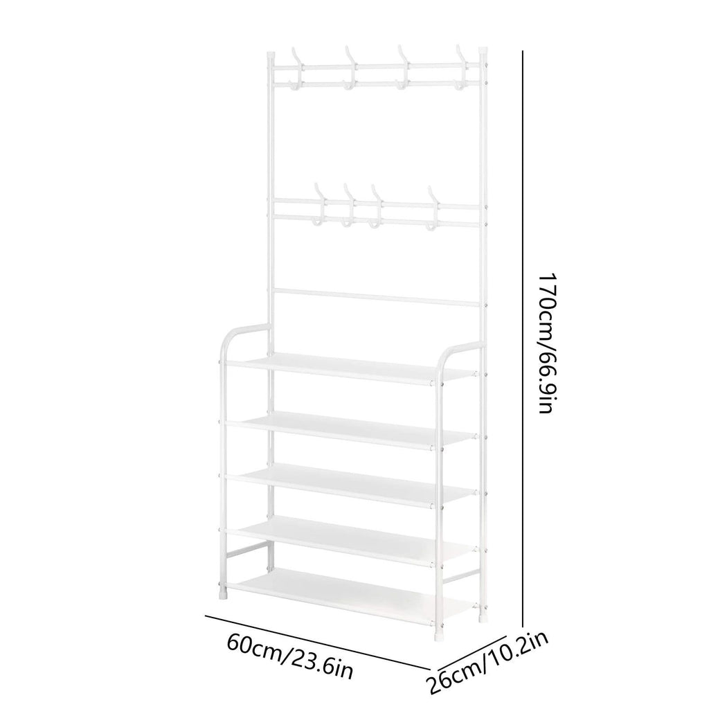 5-Tier Entryway Shoe Rack with Coat Hooks, Compact Free-standing Organizer Multi Market World Inc.