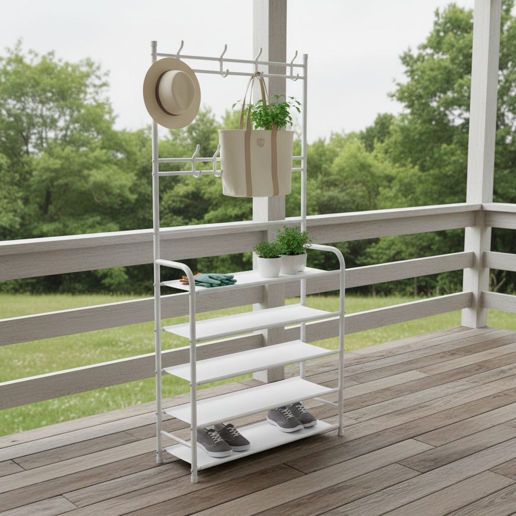 5-Tier Entryway Shoe Rack with Coat Hooks, Compact Free-standing Organizer Multi Market World Inc.