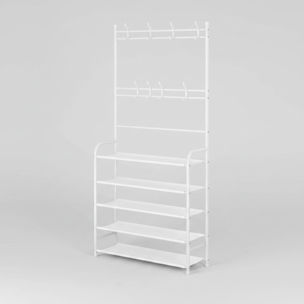 5-Tier Entryway Shoe Rack with Coat Hooks, Compact Free-standing Organizer Multi Market World Inc.