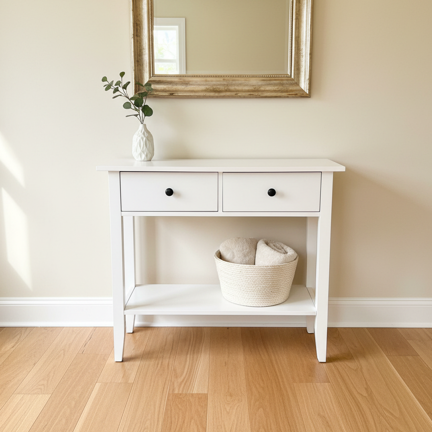 White Console Table with 2 Drawers and Storage Shelf, 80cm x 34cm x 71cm Multi Market World Inc.