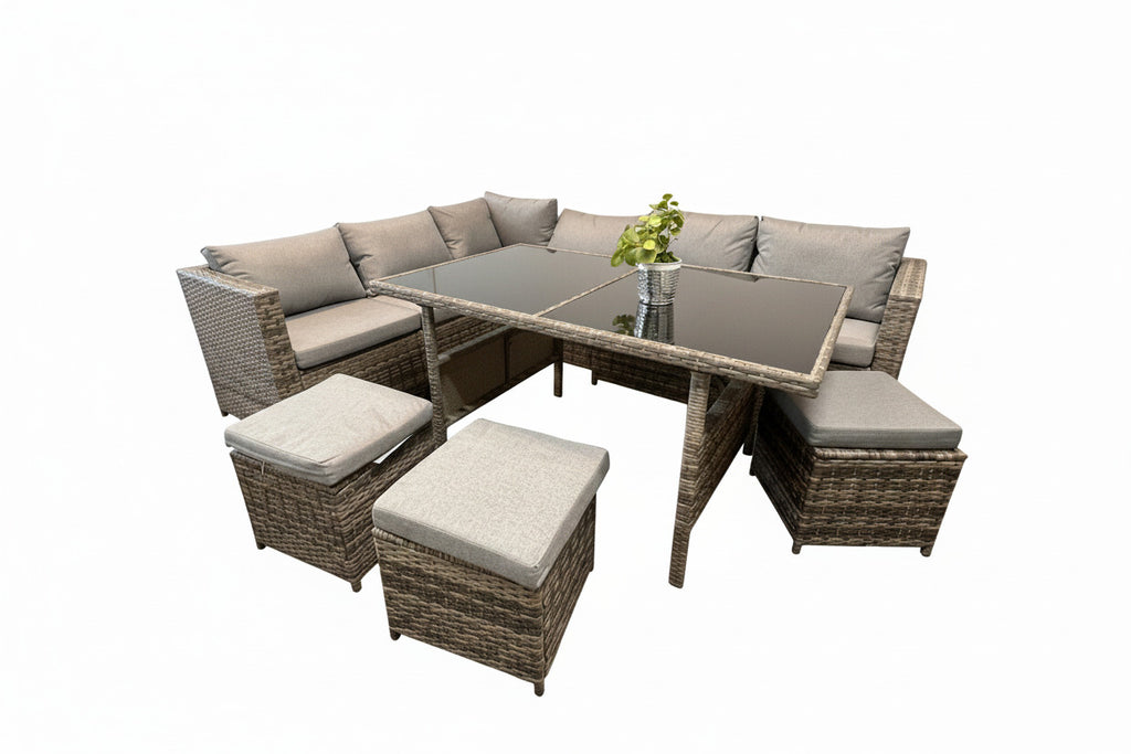 Outdoor Rattan Patio Dining Set, 9-Seater Garden Corner Sofa & Table Multi Market World Inc.