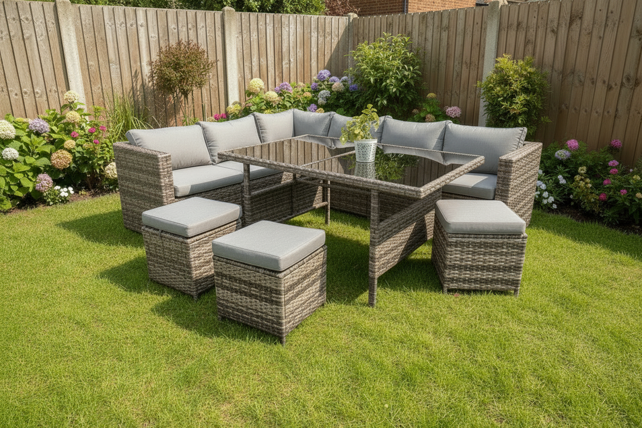 Outdoor Rattan Patio Dining Set, 9-Seater Garden Corner Sofa & Table Multi Market World Inc.