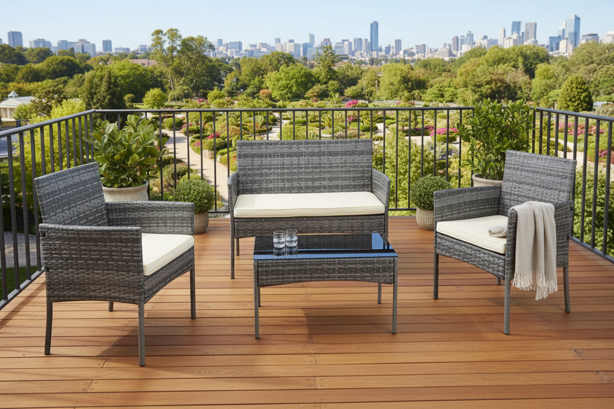 4-Piece Outdoor Rattan Conversation Set with Tempered Glass Coffee Table – Cream Cushions Multi Market World Inc.