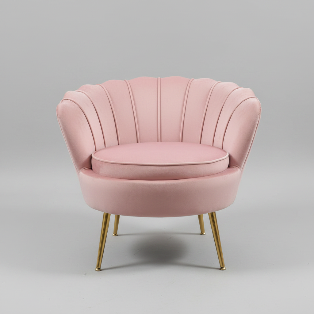 Aura Blush Pink Velvet Scalloped Accent Chair with Gold Legs Multi Market World Inc.