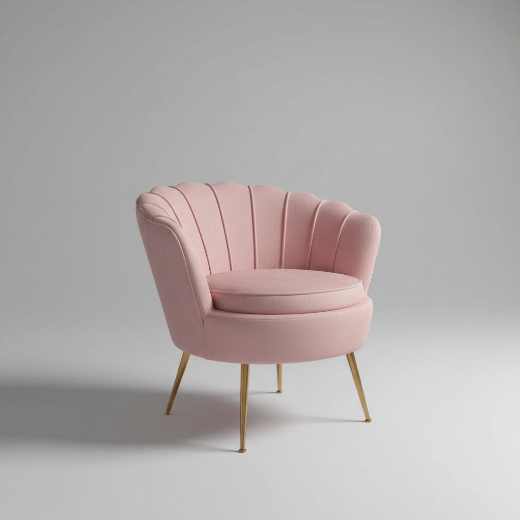 Aura Blush Pink Velvet Scalloped Accent Chair with Gold Legs Multi Market World Inc.