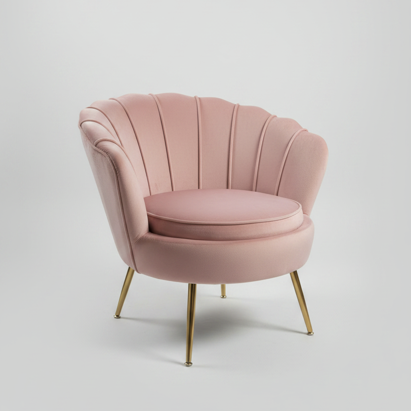 Oversized Aura Blush Pink Velvet Scalloped Accent Chair with Gold Legs Multi Market World Inc.