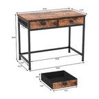 35" Industrial Computer Desk with 2 Drawers & Side Hooks, Rustic Brown Multi Market World Inc.