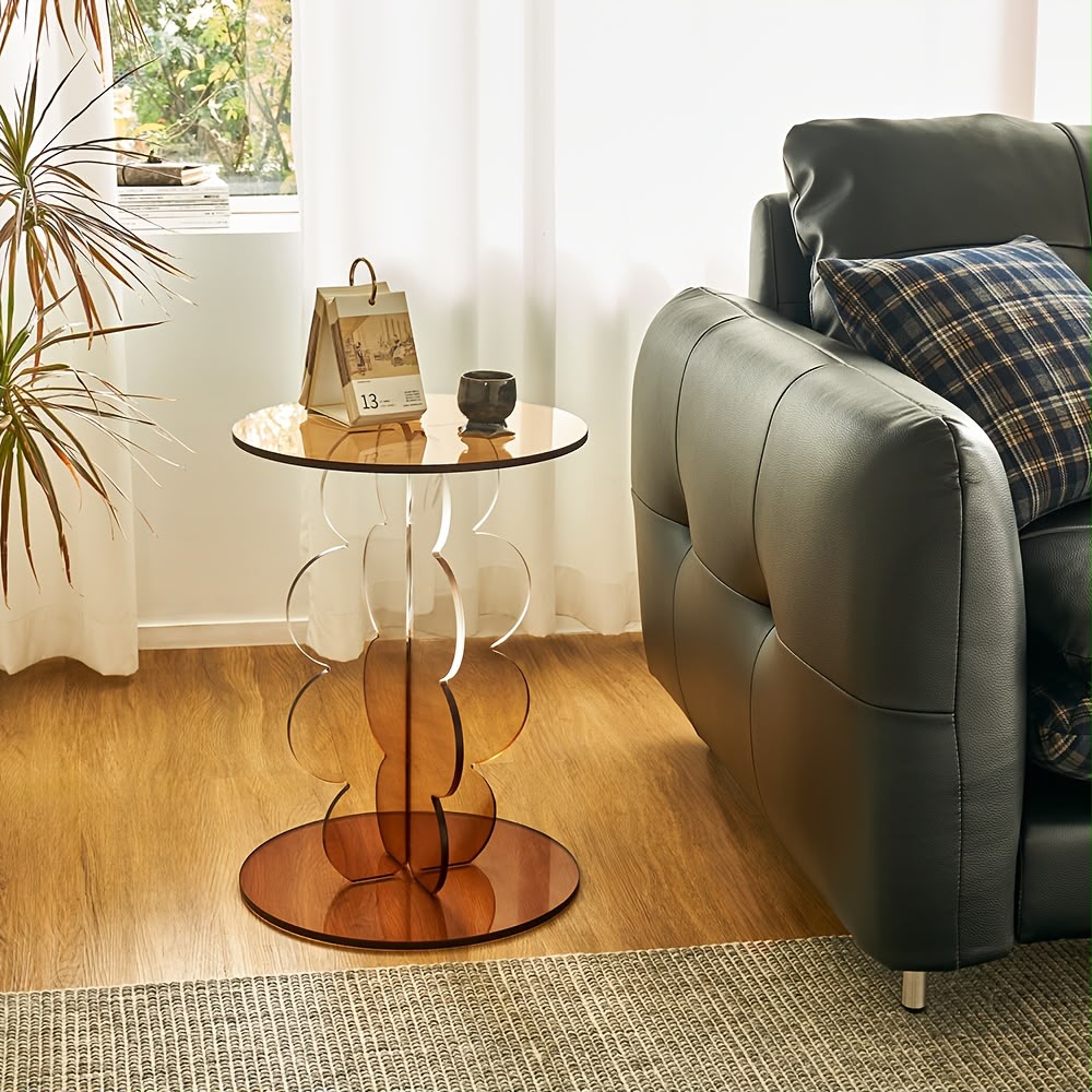 Acrylic Round Side Table 40cm, Clear Amber Accent End Table, 53cm Height for Living Room & Bedroom Multi Market World Inc.