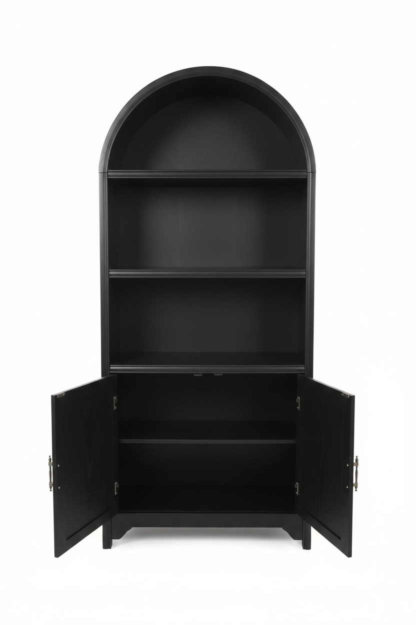 Modern Arched Black Bookshelf with Lower Cabinet Storage Multi Market World Inc.