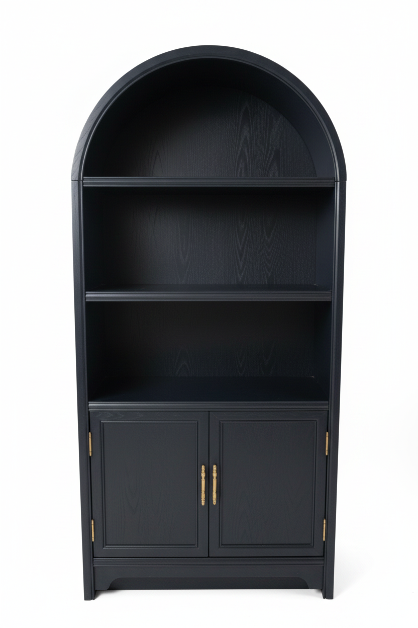 Modern Arched Black Bookshelf with Lower Cabinet Storage Multi Market World Inc.