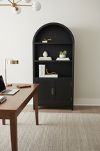 Modern Arched Black Bookshelf with Lower Cabinet Storage Multi Market World Inc.