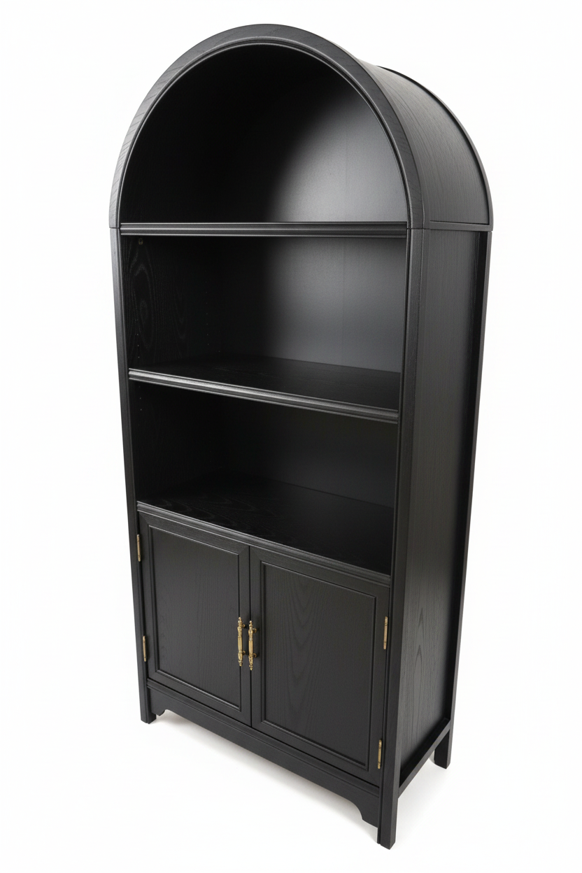 Modern Arched Black Bookshelf with Lower Cabinet Storage Multi Market World Inc.