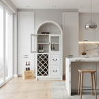 Arch Top Bar Cabinet with Wine Rack and Storage Drawers - Off-White Multi Market World Inc.