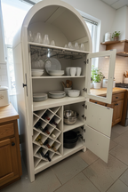 Arch Top Bar Cabinet with Wine Rack and Storage Drawers - Off-White Multi Market World Inc.