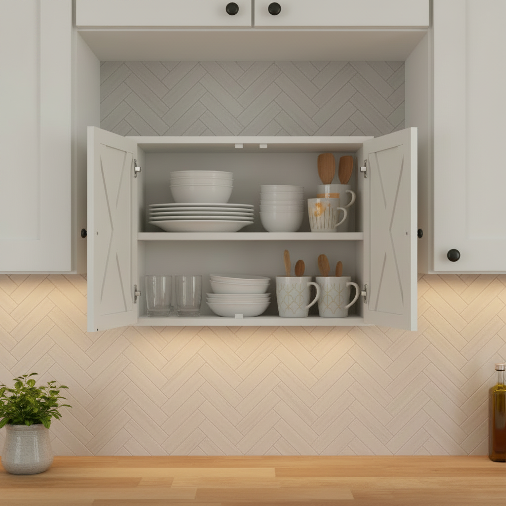 24" Modern Farmhouse Wall-Mounted Bathroom & Kitchen Storage Cabinet, White Floating Cabinet with X-Brace Double Doors Multi Market World Inc.