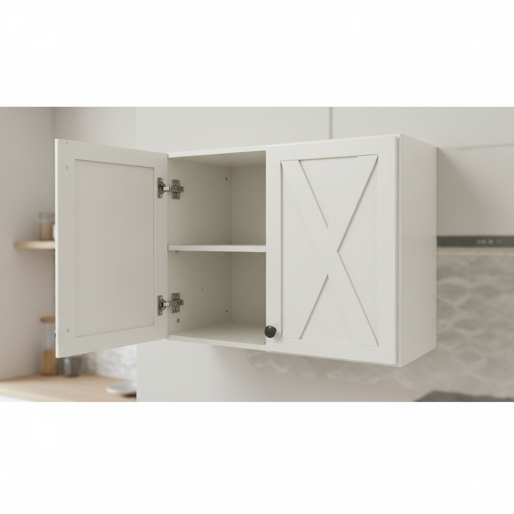 24" Modern Farmhouse Wall-Mounted Bathroom & Kitchen Storage Cabinet, White Floating Cabinet with X-Brace Double Doors Multi Market World Inc.