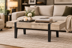 47" Coffee Table with 2 Storage Drawers, Modern Industrial Wood Finish & Black Metal Legs, Natural Oak and Black Multi Market World Inc.