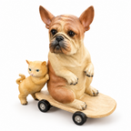 Whimsical French Bulldog on Skateboard with Kitten Companion Resin Garden Statue Multi Market World Inc.