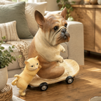 Whimsical French Bulldog on Skateboard with Kitten Companion Resin Garden Statue Multi Market World Inc.