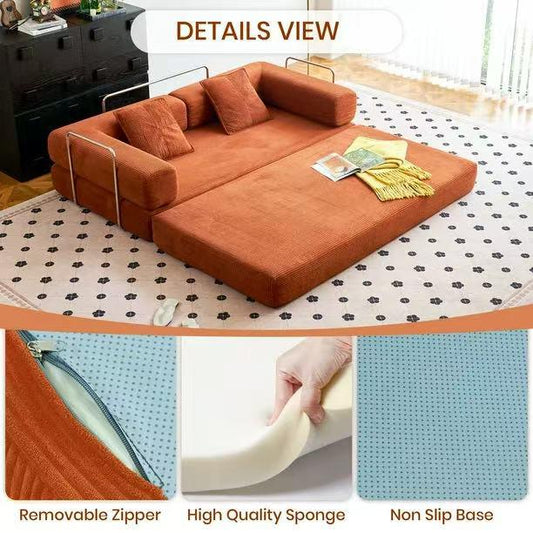 Convertible Sleeper Sofa Bed, 81.6", Compressed Memory Foam Couch, Foldable (Orange)