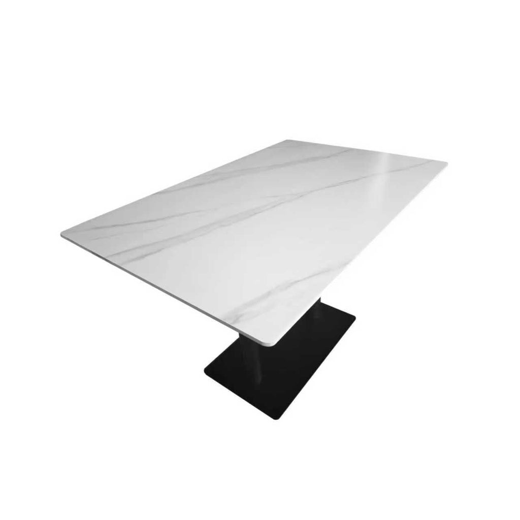 Rectangular Sintered Stone Dining Table with Faux Marble Ceramic Top, Black Pedestal Base (Seats 4-6) Multi Market World Inc.