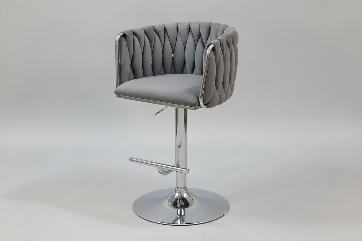 Set of 2 MMW Velvet Adjustable Bar Stool/ Barstools with Silver Base, Tufted High Back Swivel Bar Chair Multi Market World Inc.