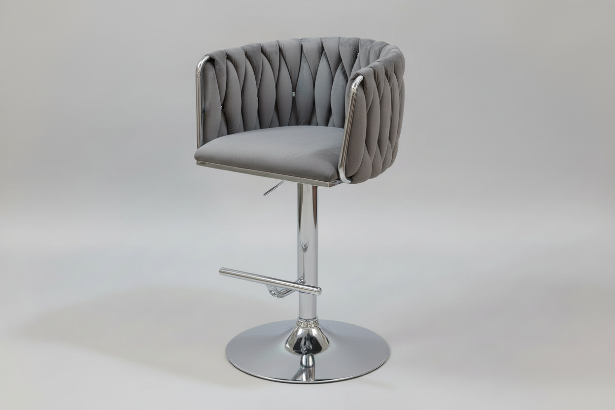 Set of 2 MMW Velvet Adjustable Bar Stool/ Barstools with Silver Base, Tufted High Back Swivel Bar Chair Multi Market World Inc.