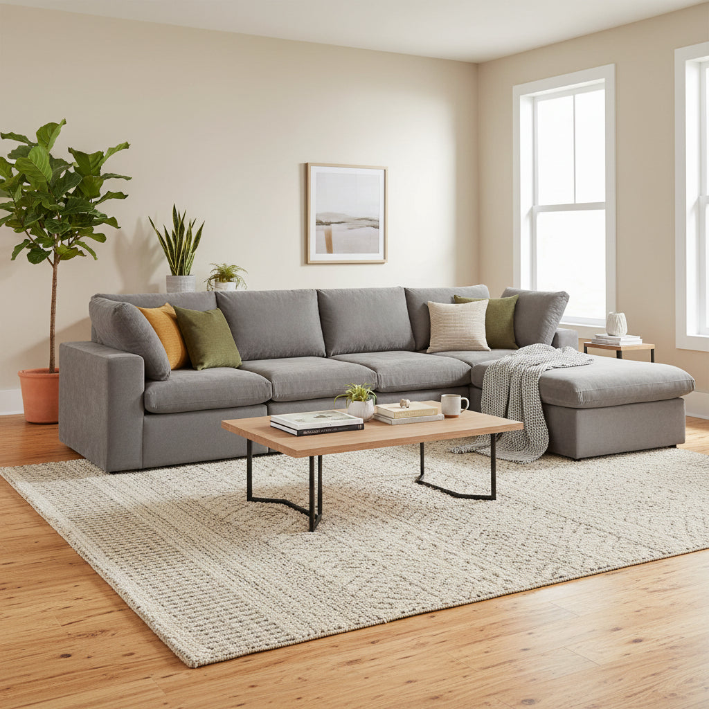 Cloud Sofa,  120" Modular Sectional with Reversible Ottoman, light grey Multi Market World Inc.