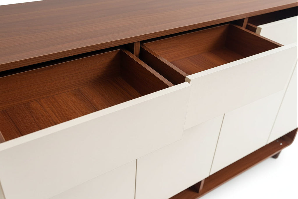 Shoe Storage Cabinet with Drawers - Walnut & Cream Multi Market World Inc.