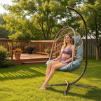 Hanging Egg Chair with Stand, Swinging Wicker Chair with Breathable Cushions Multi Market World Inc.