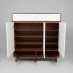 Shoe Storage Cabinet, 100 cm Wide, 3 Doors with Open Shelf, White, Minimalist Entryway Organizer Multi Market World Inc.