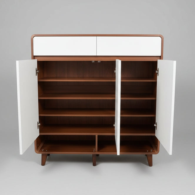 Shoe Storage Cabinet, 100 cm Wide, 3 Doors with Open Shelf, White, Minimalist Entryway Organizer Multi Market World Inc.
