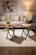 Set of 2 – Portable Wooden Accent Side Tables with Black Metal Frame for Living Room, Bedroom, and Small Spaces (50W x 39D x 66H cm) Multi Market World Inc.