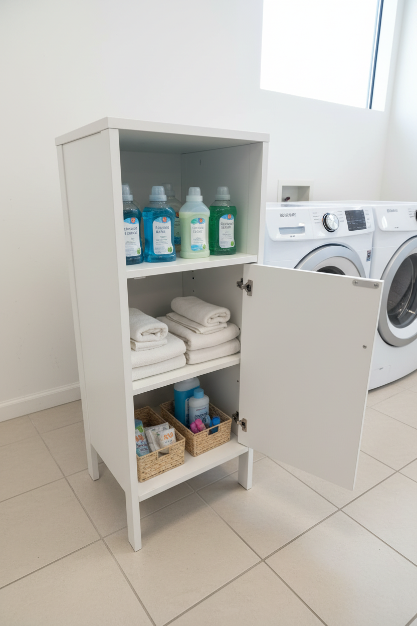 White Freestanding Bathroom Storage Cabinet with Open Shelf & Single Door Multi Market World Inc.