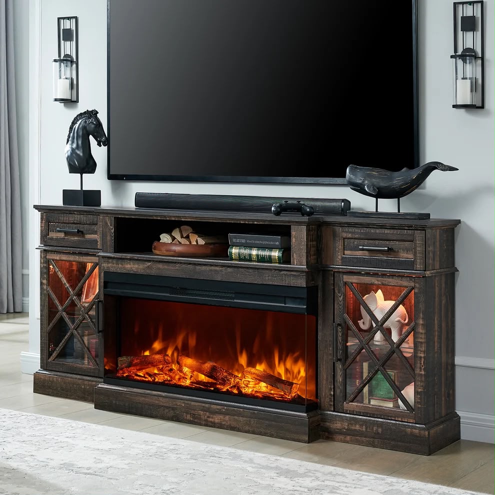 70" Farmhouse Fireplace TV Stand for TVs up to 80", Driftwood Gray Multi Market World Inc.