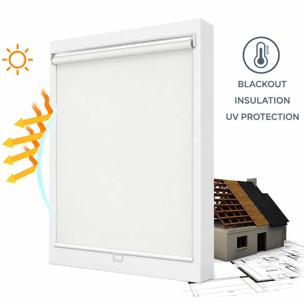 Off-White Retractable Thermal Blackout Roller Blind | Thermal Insulating & UV Protection Window Shade (80cm - 120cm) Multi Market World Inc.