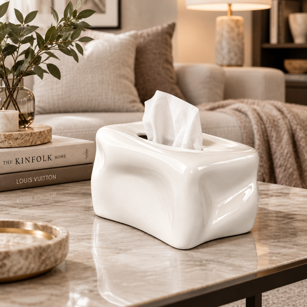 Decorative Glossy Ceramic Tissue Box Holder, Contemporary Home Accent Multi Market World Inc.