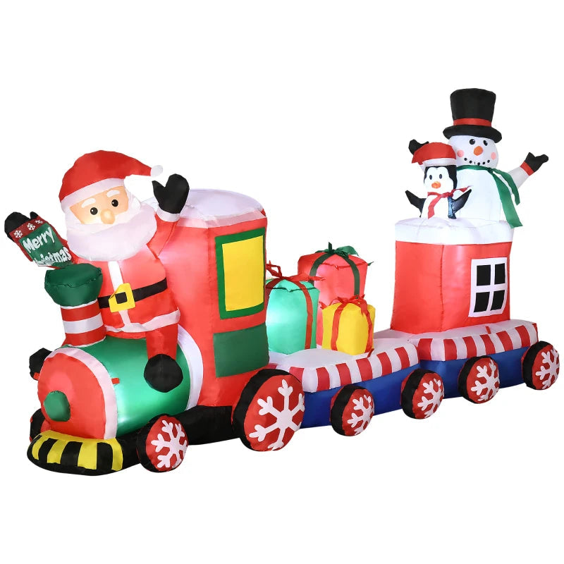 8ft Inflatable Christmas Train with Santa Claus, Snowman, Penguin and Gift Boxes, Blow-Up Outdoor LED Yard Display for Lawn Garden Party 5 Multi Market World Inc.
