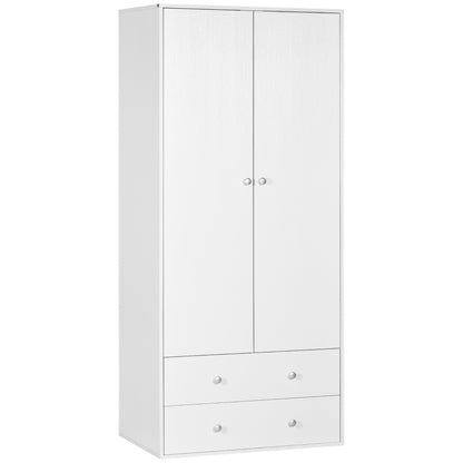 Wardrobe Closet, Armoire with Drawers and Hanging Rail for Bedroom Clothes Storage and Organization, White