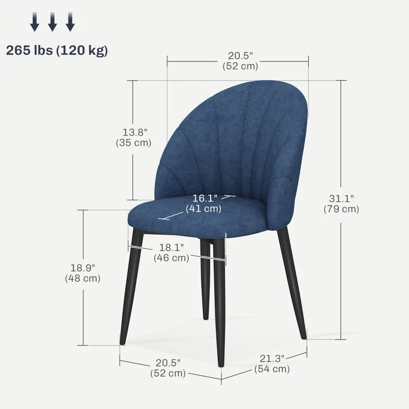 Modern Dining Chairs Set of 4, Upholstered Dining Room Chairs with Metal Legs, Shell Backrest, Padded Seat, Blue Multi Market World Inc.