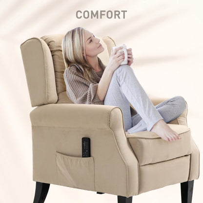 Massage Recliner Chair for Living Room, Push Back Recliner Sofa, Wingback Reclining Chair with Extendable Footrest, Remote Control, Side Pockets, Beige